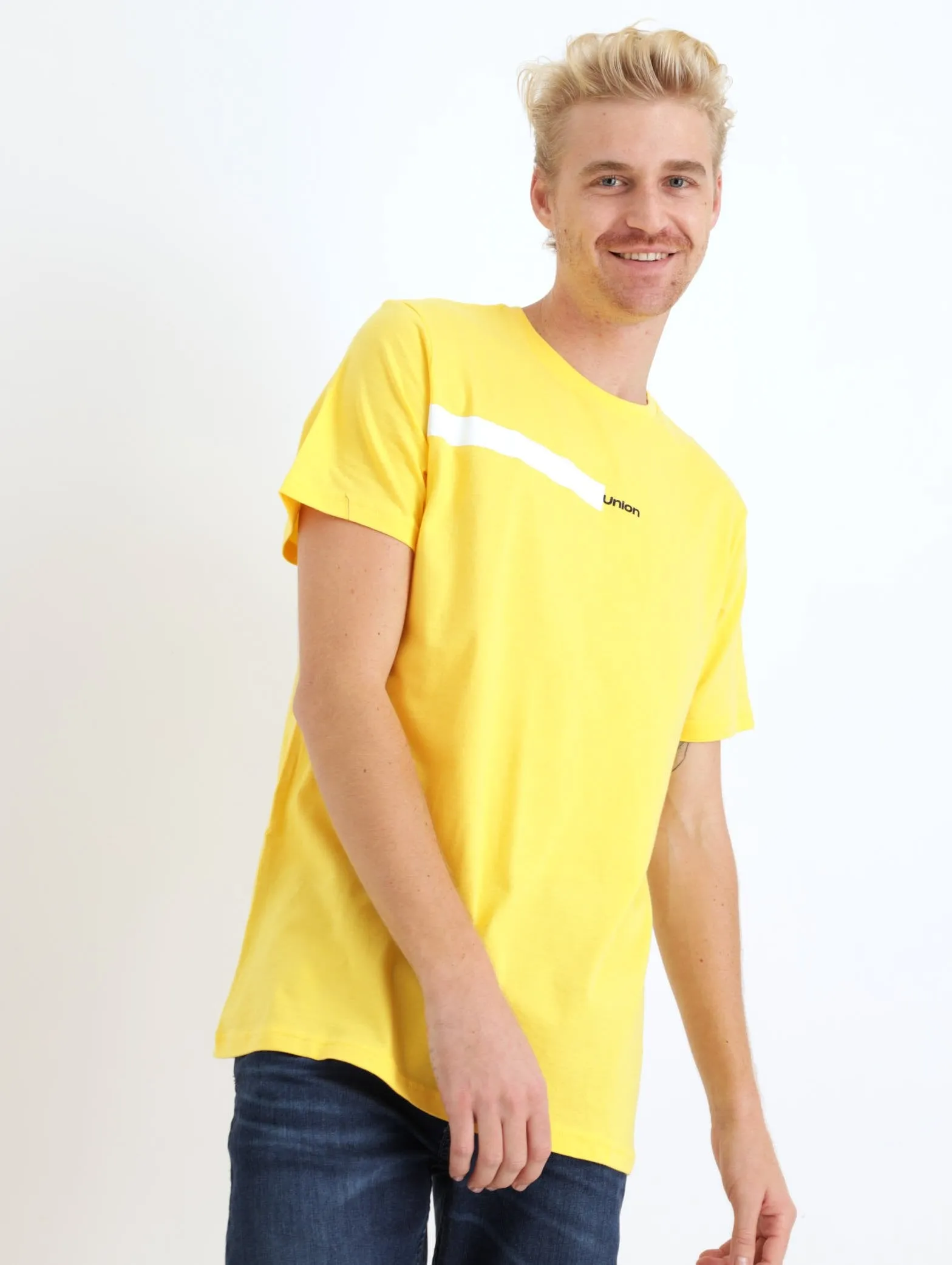 Men's White Stripe Tee - Yellow sold by Edgars