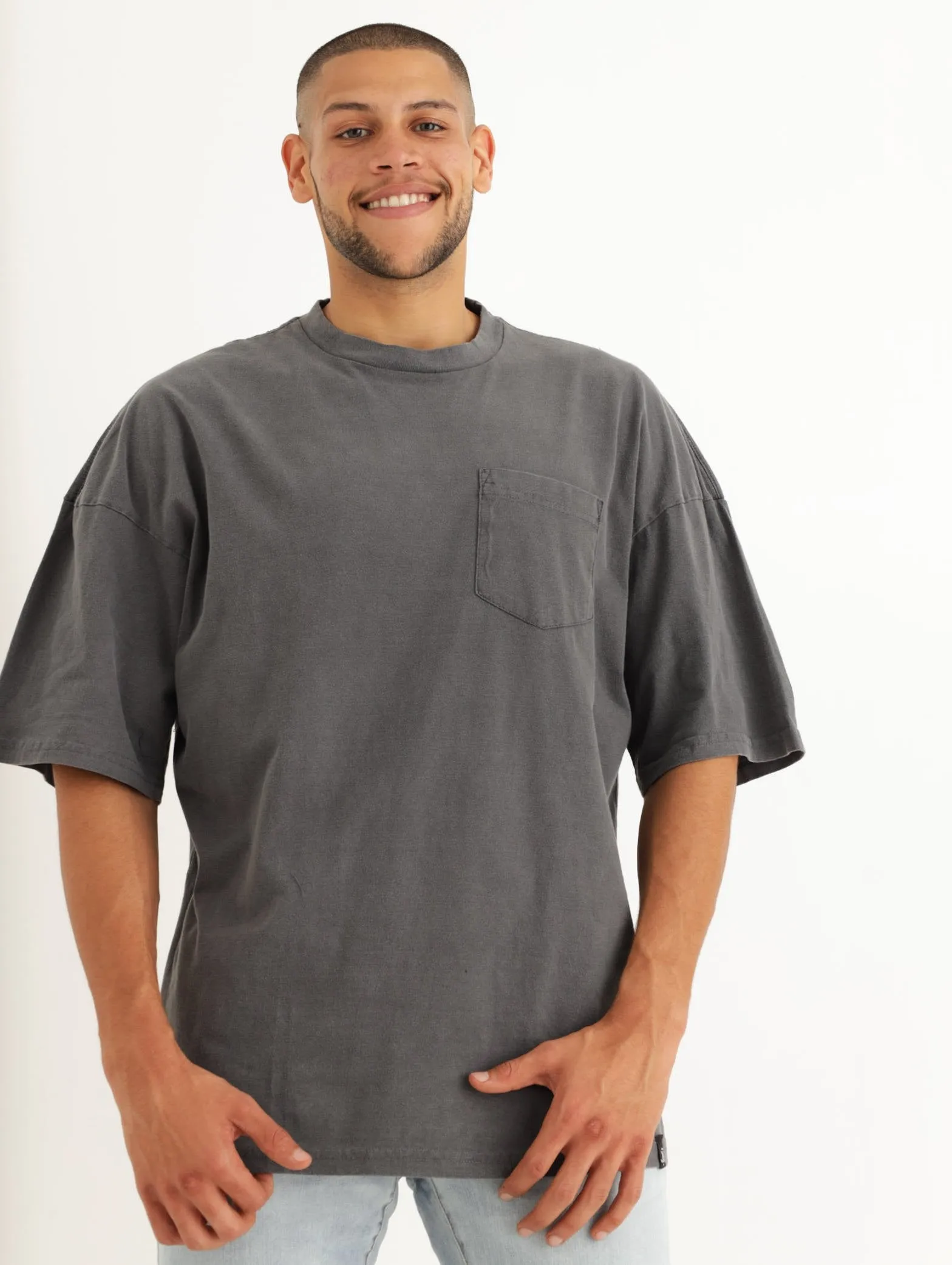 Men's Oversized Pigment Tee - Charcoal sold by Edgars