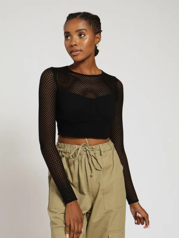 Long Sleeve Seamless Mesh Corset - Black sold by Edgars