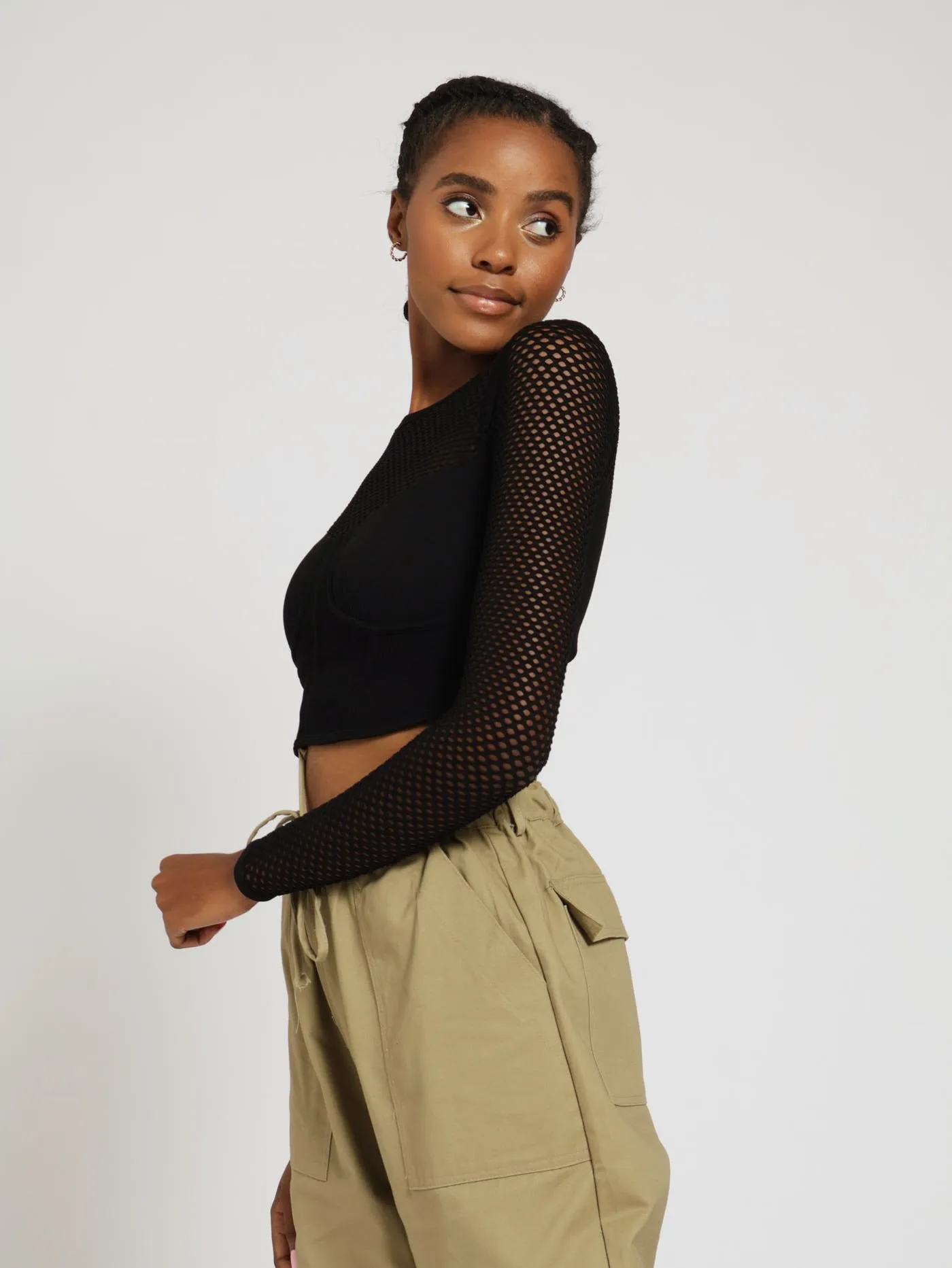 Long Sleeve Seamless Mesh Corset - Black sold by Edgars product image thumbnail 2