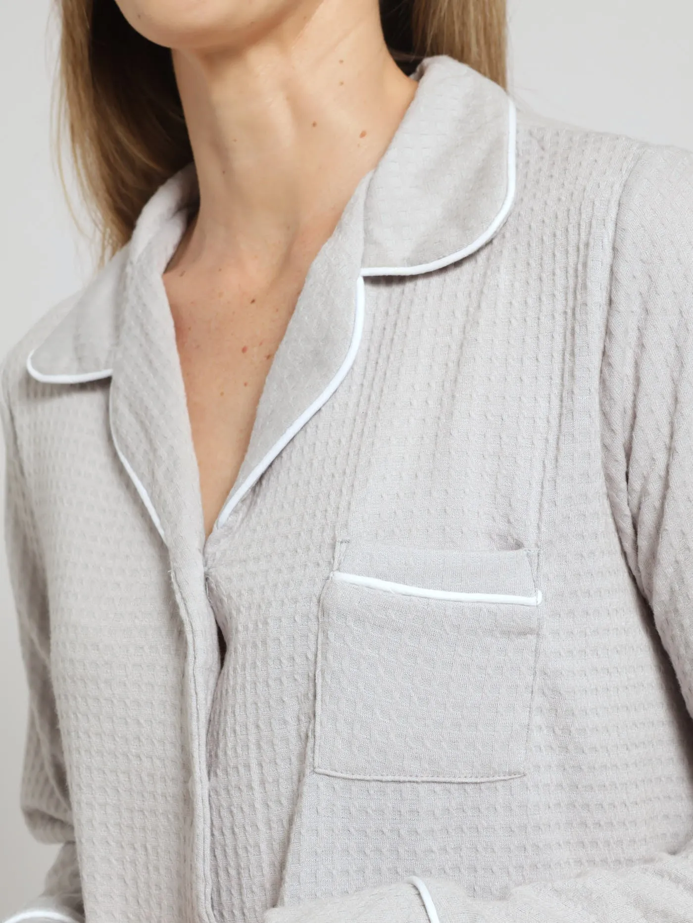 Long Sleeve Texture Button Though Sleep Shirt - Grey sold by Edgars product image thumbnail 5