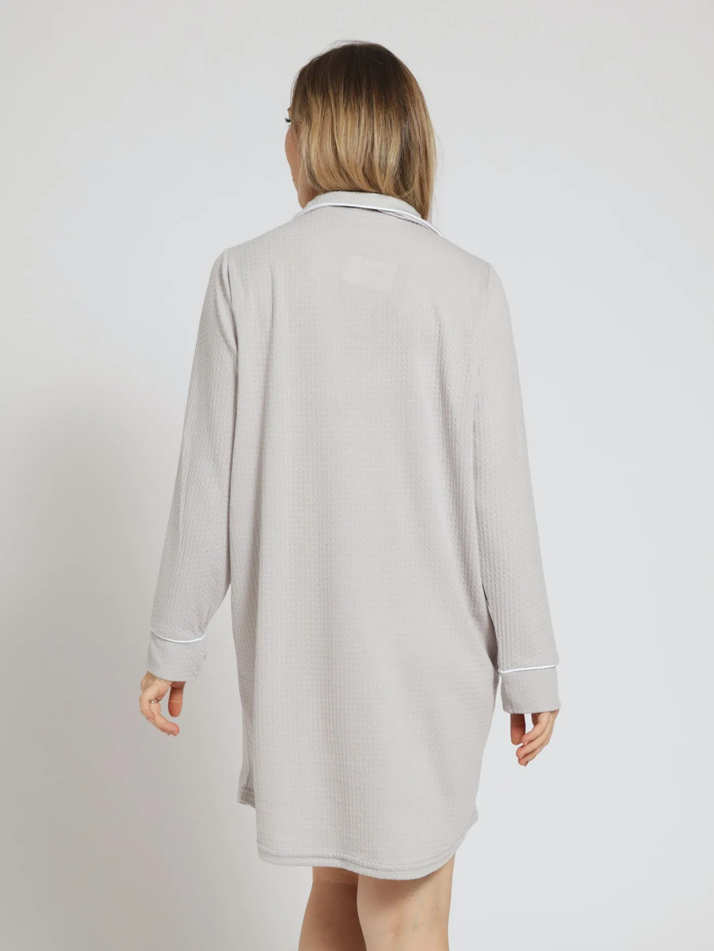 Long Sleeve Texture Button Though Sleep Shirt - Grey sold by Edgars product image thumbnail 4