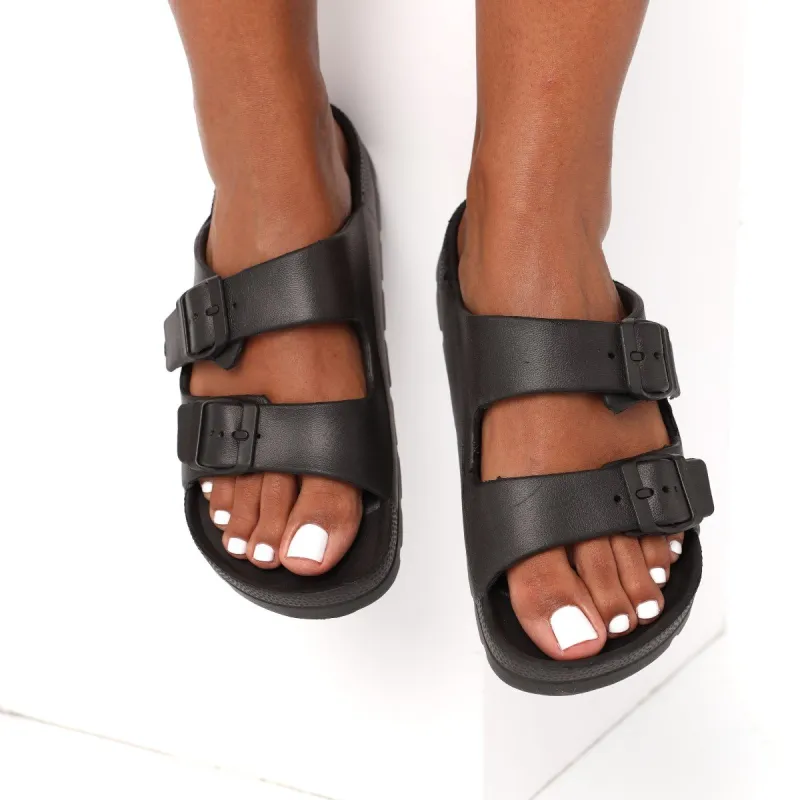 Ladies Double Buckle Strap Moulded Mule Sandal - Black sold by Edgars