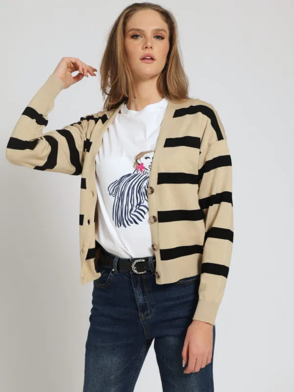 Regular Cardigan With Buttons - Black/Beige sold by Edgars