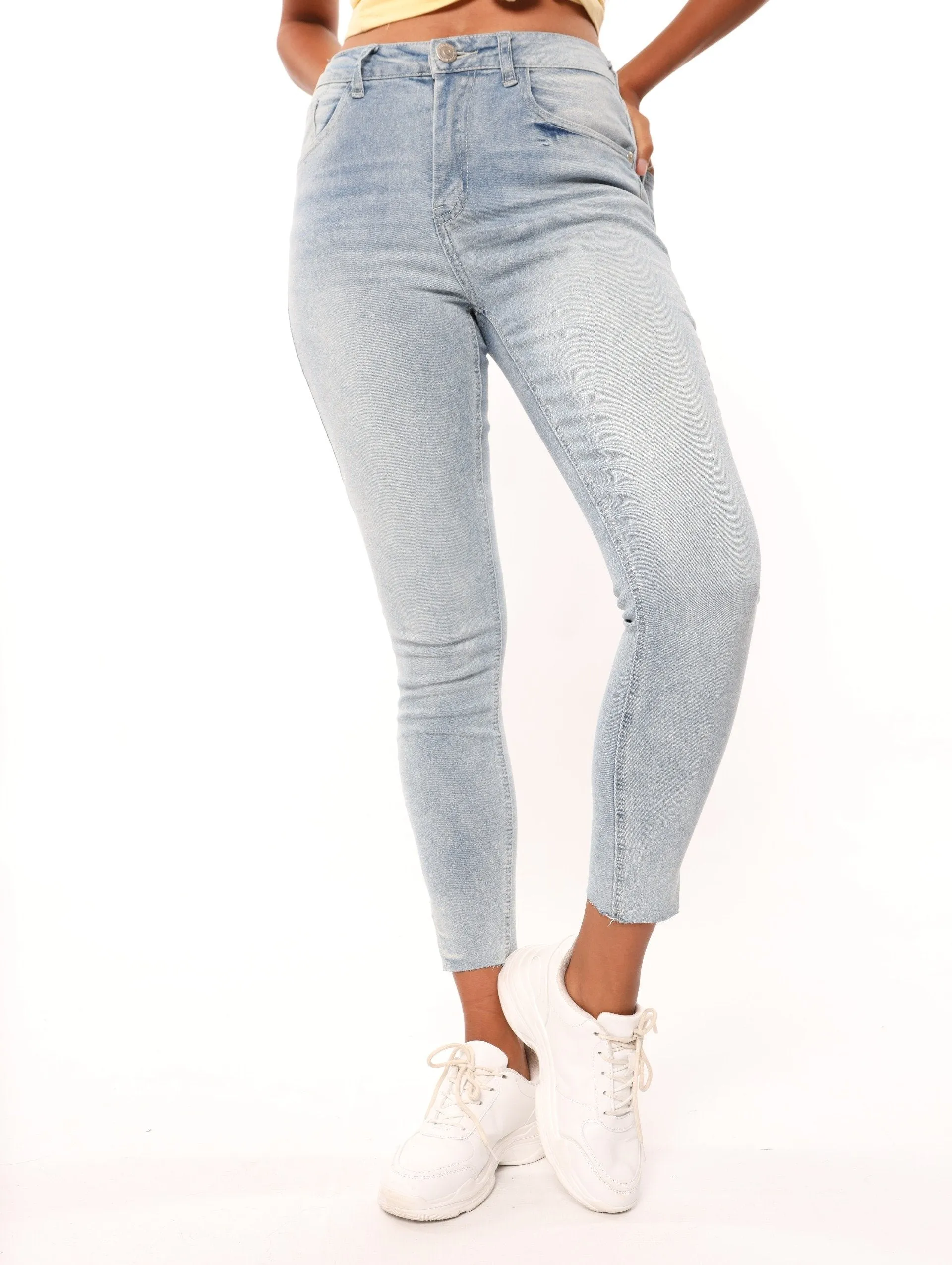 Ladies Light Wash Side-Slit Crop Skinny Denim Jean sold by Edgars