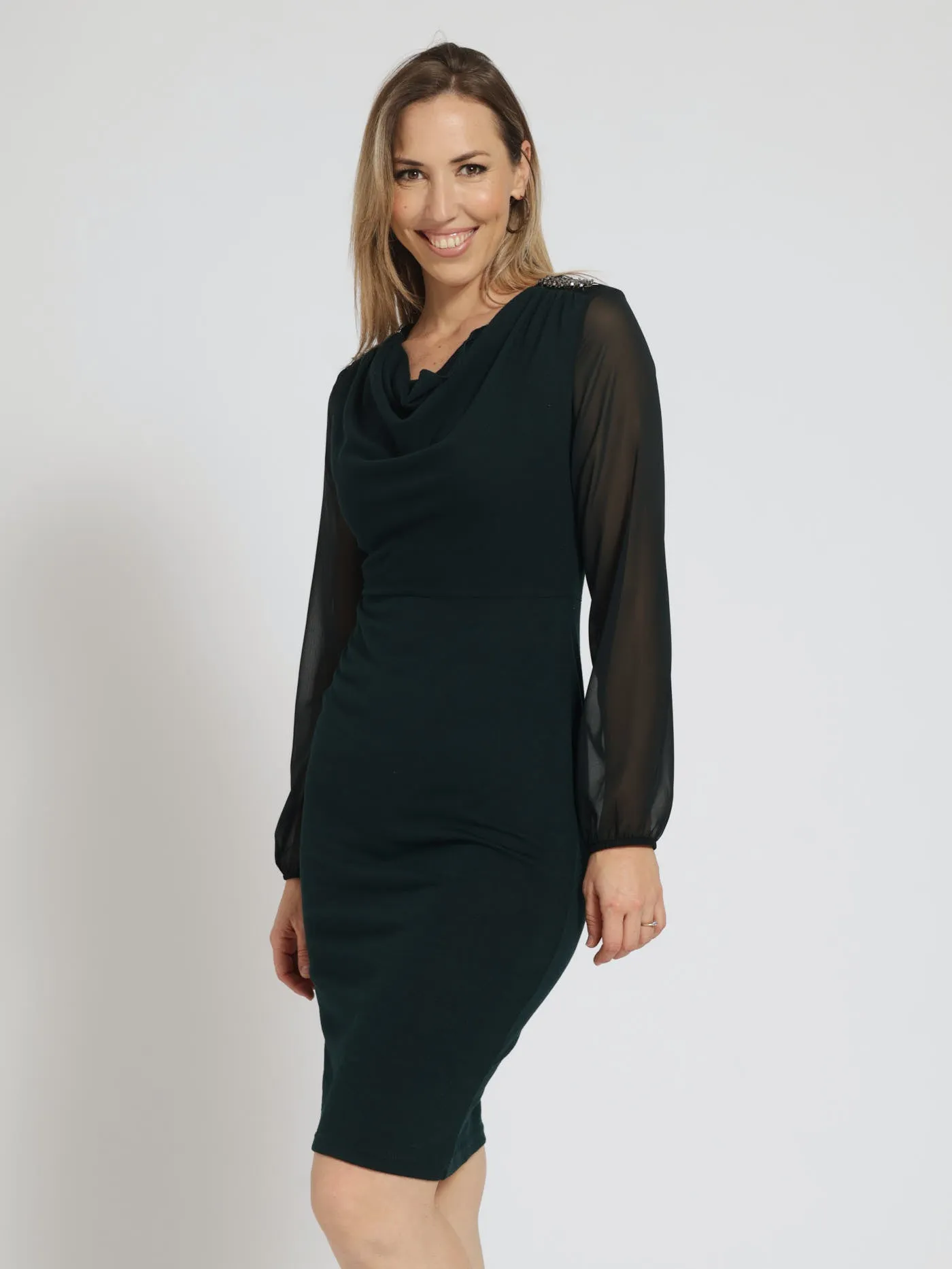 Cowl Neck Bling Detail Bodycon Dress - Bottle sold by Edgars product image thumbnail 2