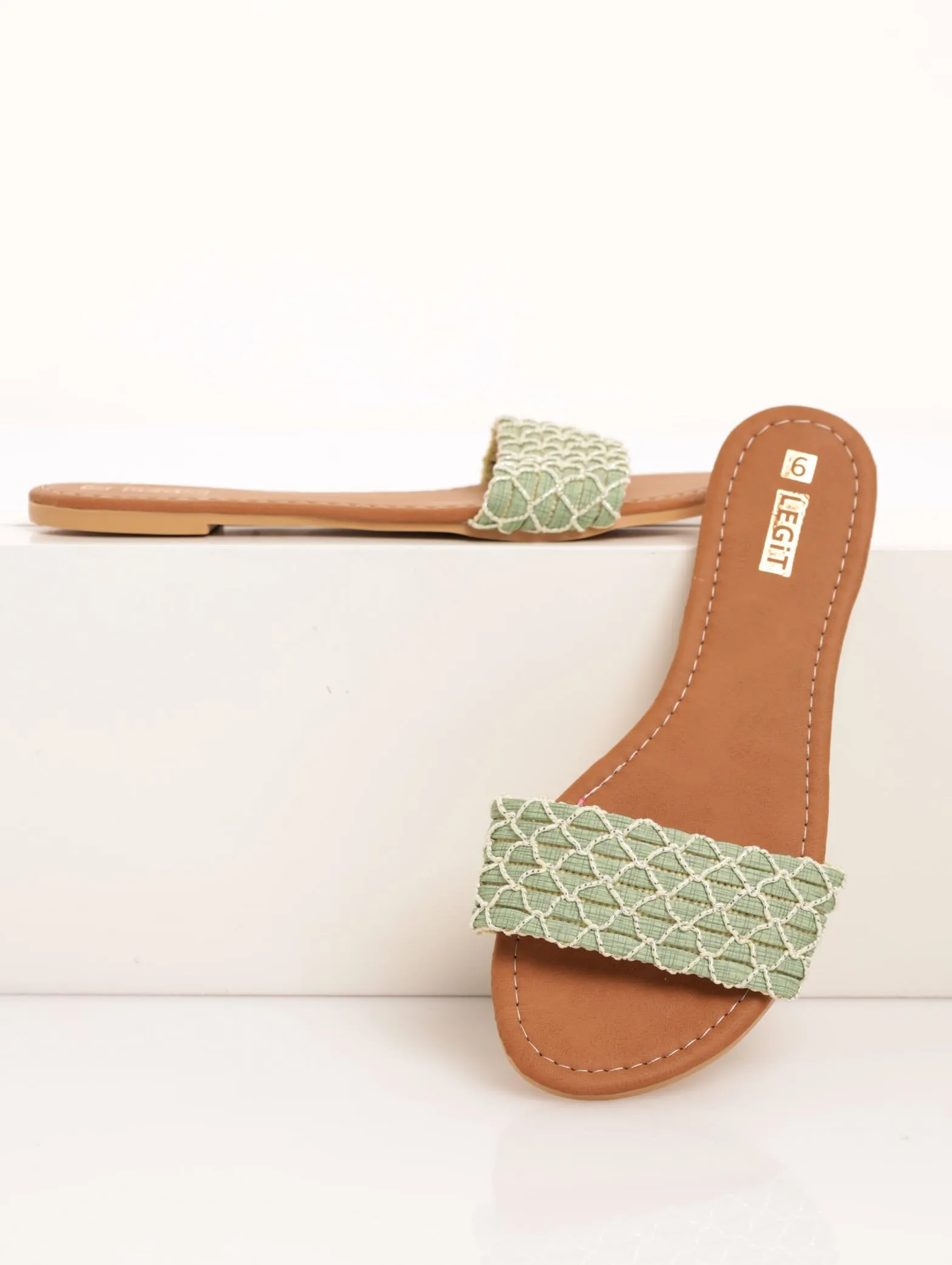 Ladies Mermaid Weave Banded Mule Sandal - Sage sold by Edgars