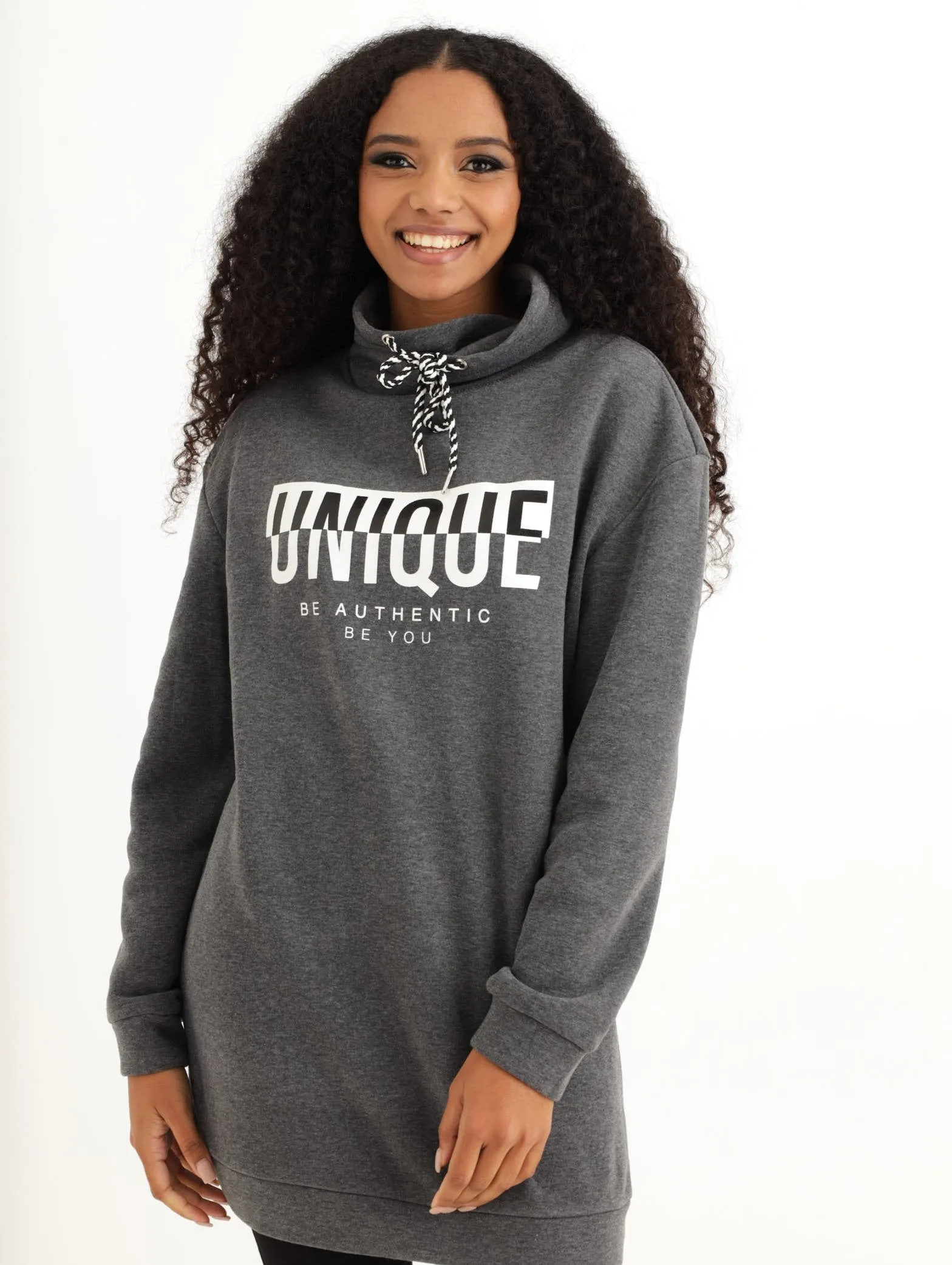 Ladies Longer Length Funnel Screen Pullover - Charcoal Melange sold by Edgars