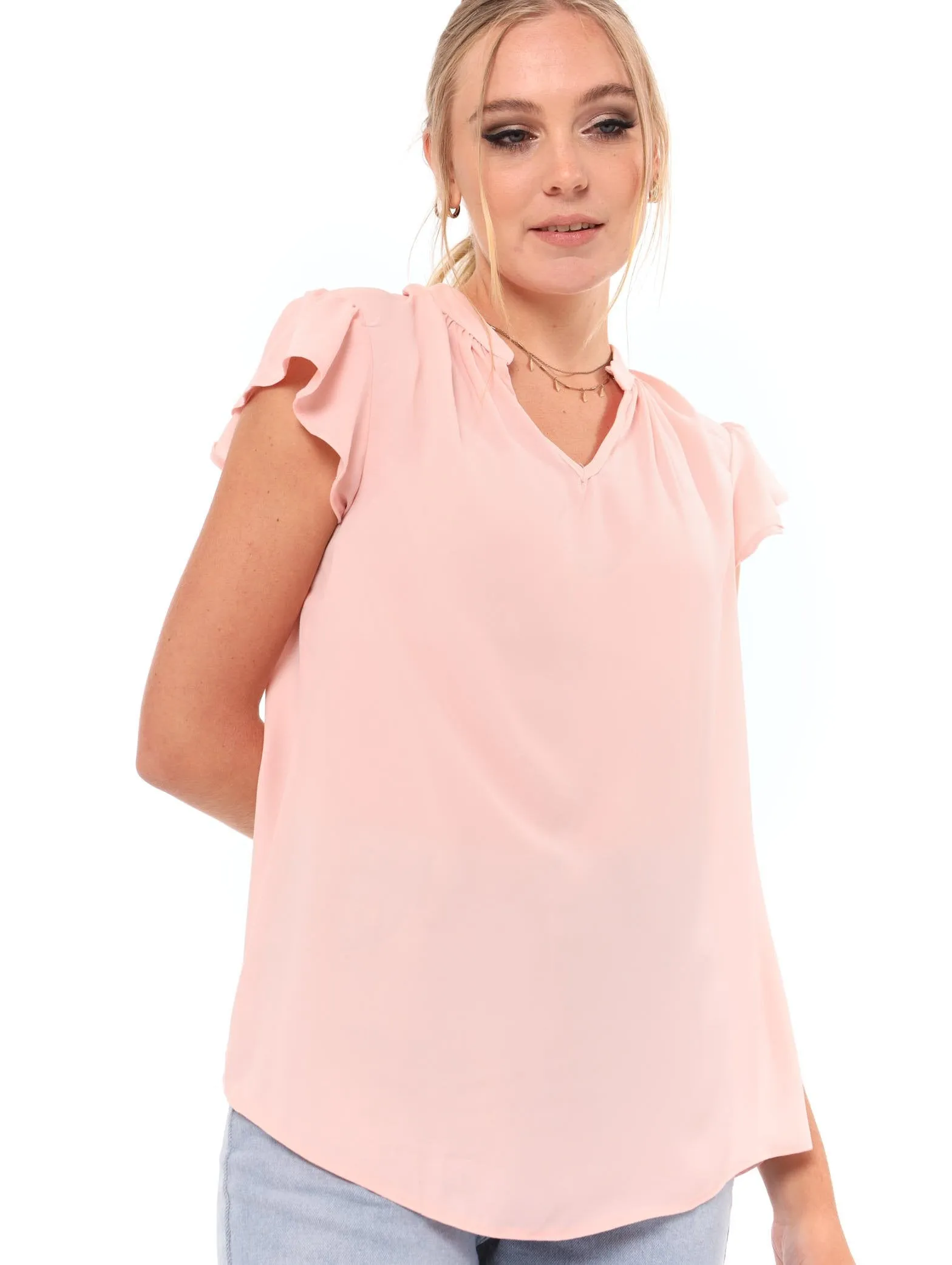 Ladies V-Neck Flutter Sleeve Top - Pink sold by Edgars