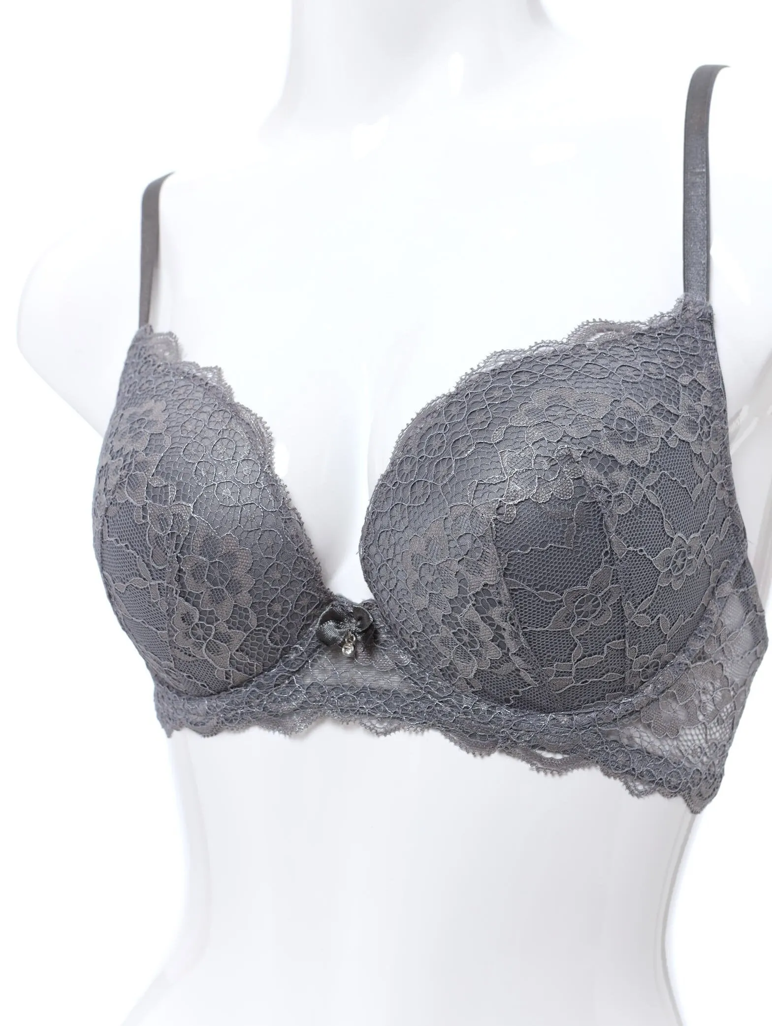 Ladies Printed Scallop Lace Single Push Up T-Shirt Bra - Silver Grey sold by Edgars
