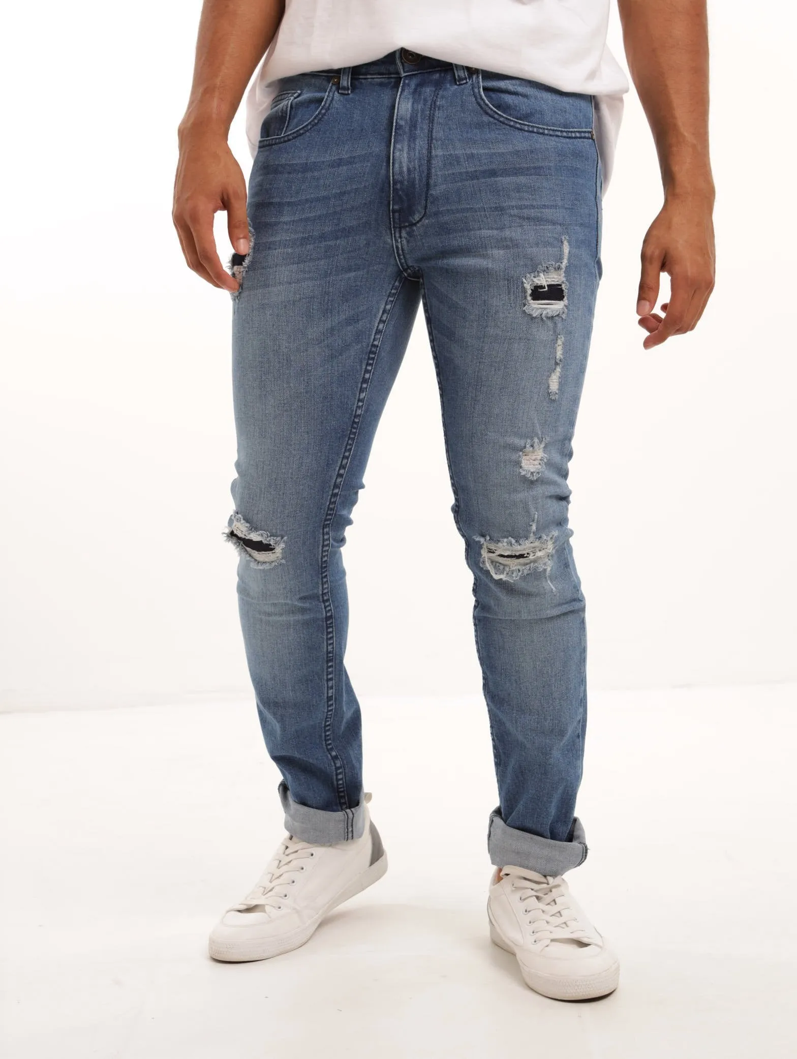Men's Mid Denim Patch Super Skinny Denim Jean sold by Edgars