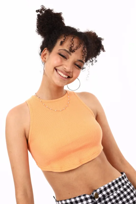 Ladies Ribbed Scoop Hem Tank - Orange sold by Edgars