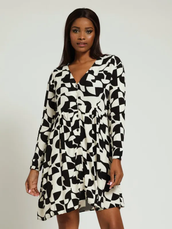 V-Neck Printed Shirt Dress - Black sold by Edgars