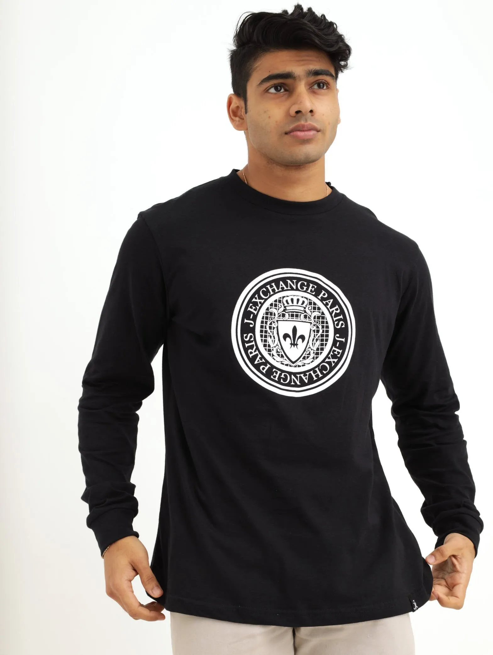 Men's Long Sleeve Flock Heraldic Tee - Black sold by Edgars