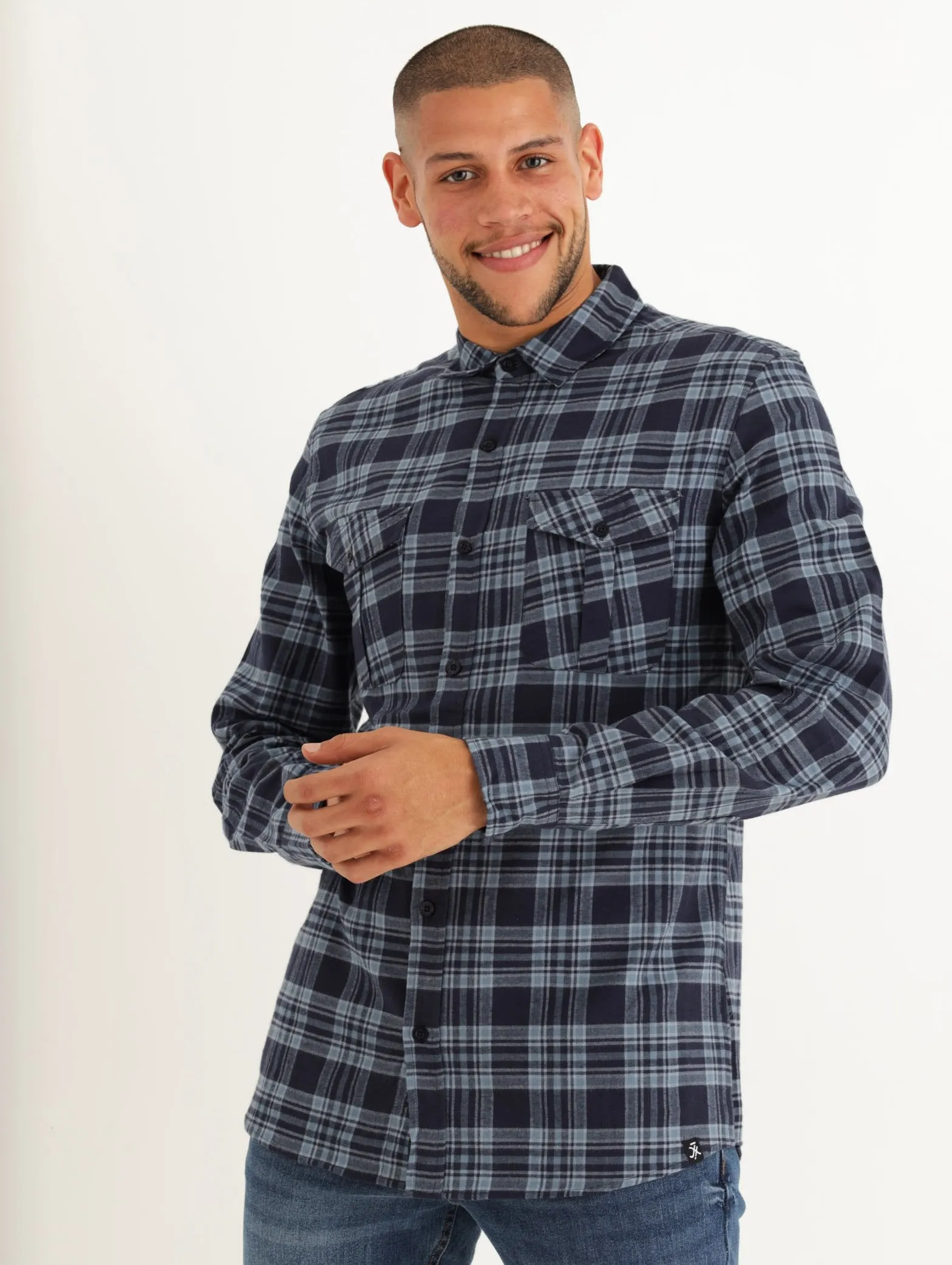 Men's Long Sleeve Brushed Check Shirt - Navy/Blue sold by Edgars