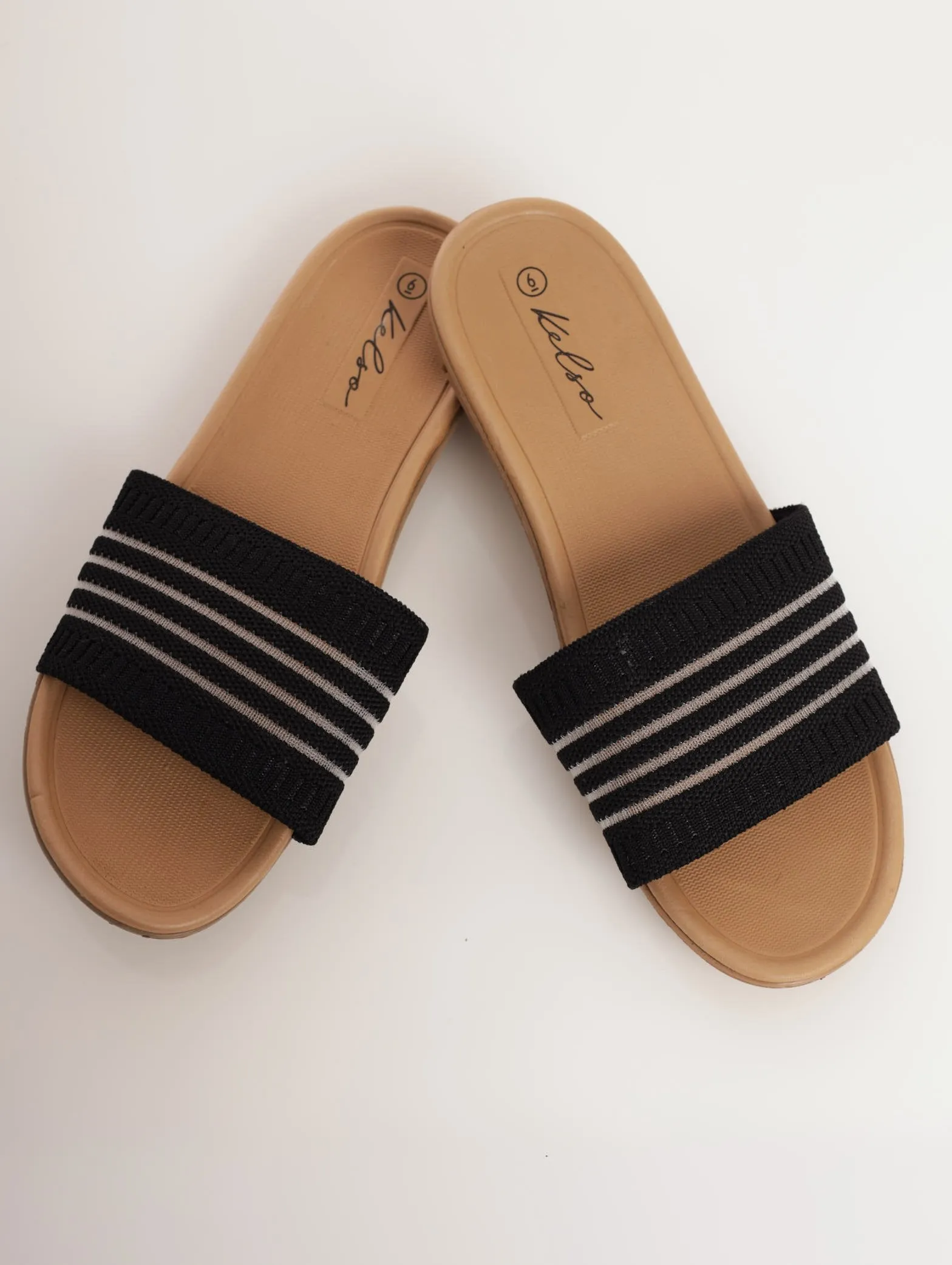 Ladies Knit Slip-On Moulded Mule Sandal - Black sold by Edgars