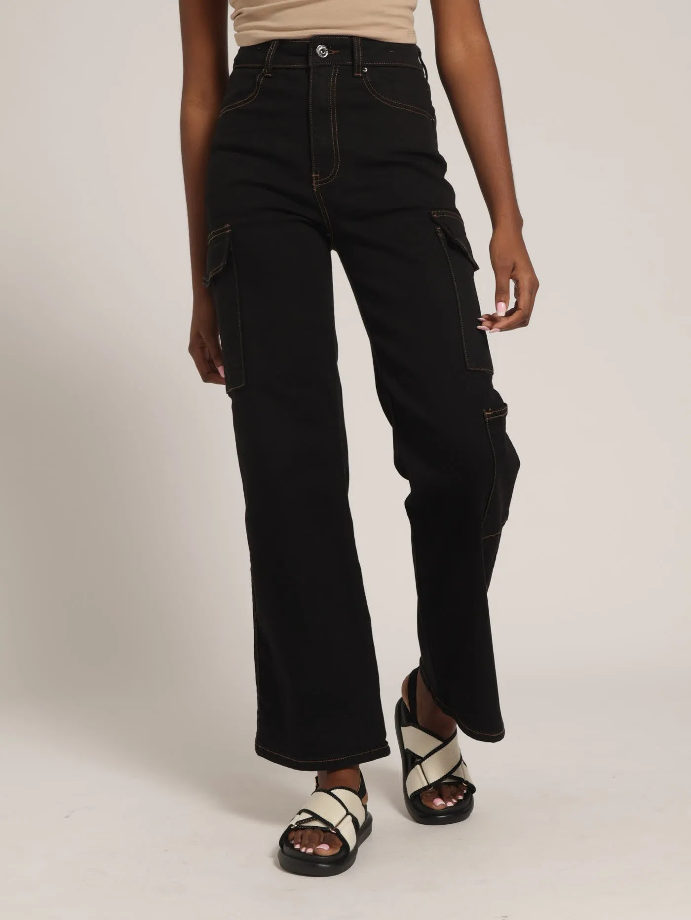 Twill 90's Cargo Denim Jeans - Black sold by Edgars