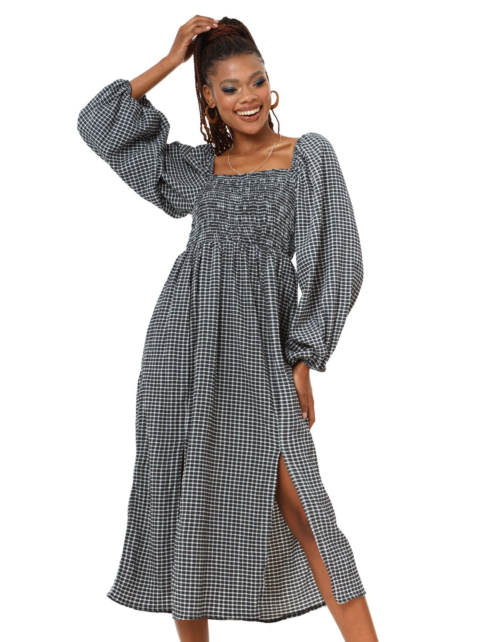 Ladies Check Large Sleeve Dress - Black/White sold by Edgars