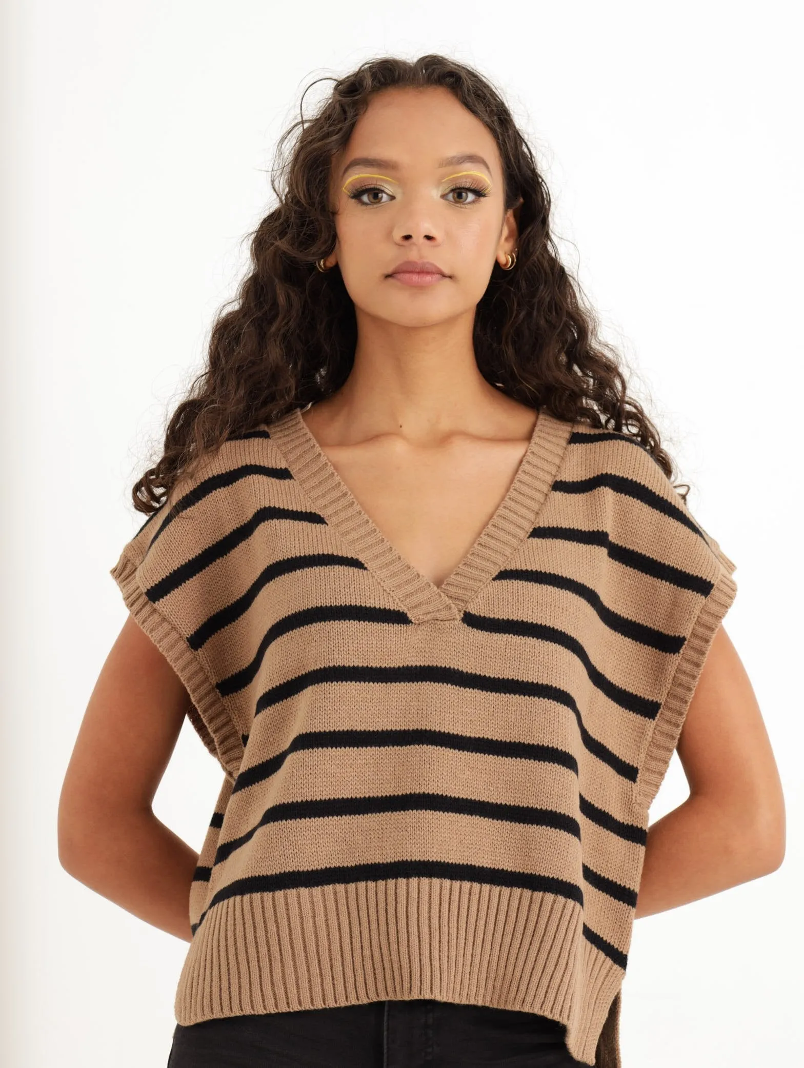 Ladies Striped Knit Vest - Brown sold by Edgars