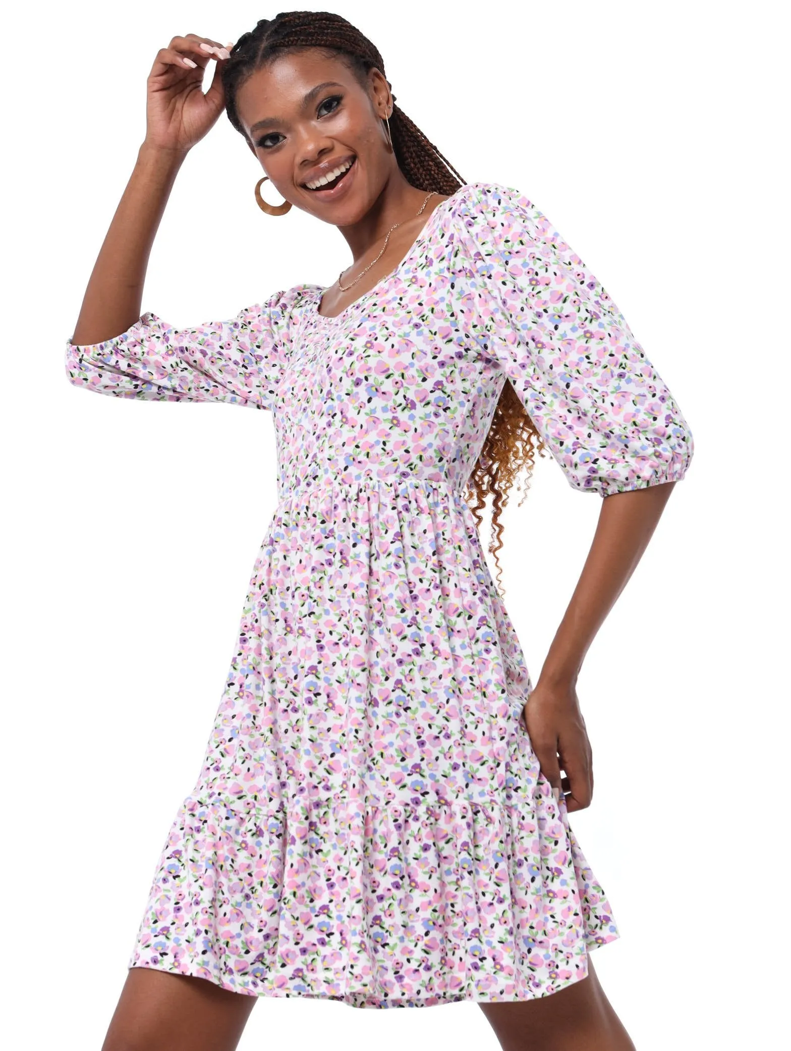 Ladies Ditsy Ruched Knit Maxi Dress sold by Edgars