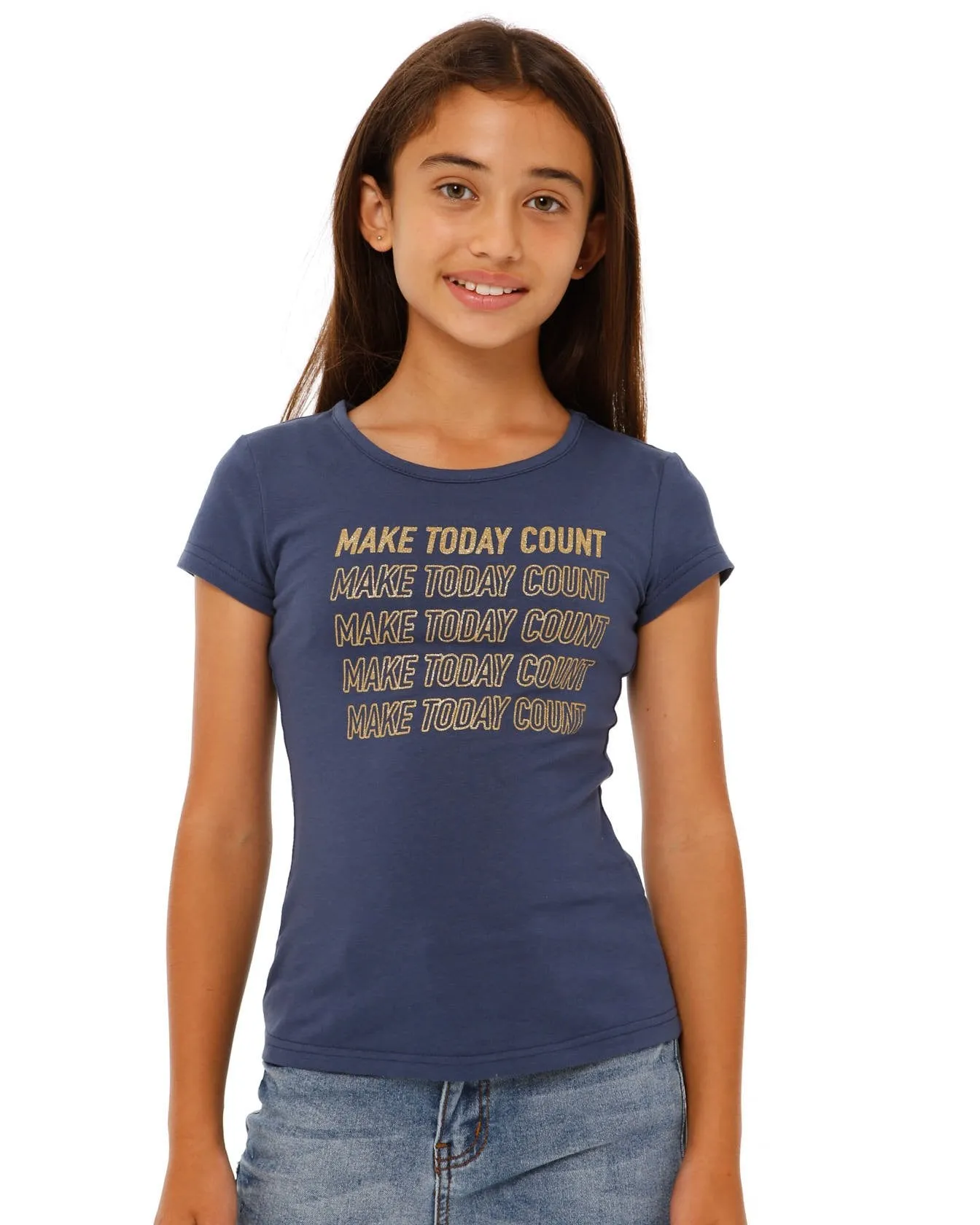 Girls Regular Make Today Count Tee - Navy sold by Edgars