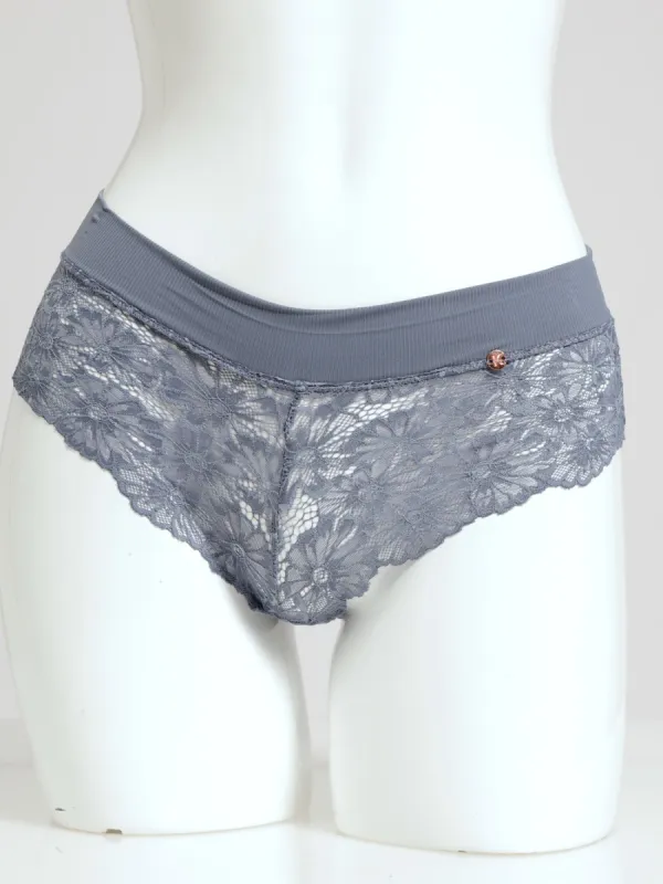 3 Pack Ribbed Microfibre Lace Midi Boyleg Panties - Blue Mist/Amber sold by Edgars