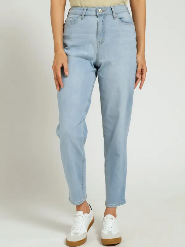 Hi Waist Super Soft Mom Jean - Light Wash sold by Edgars