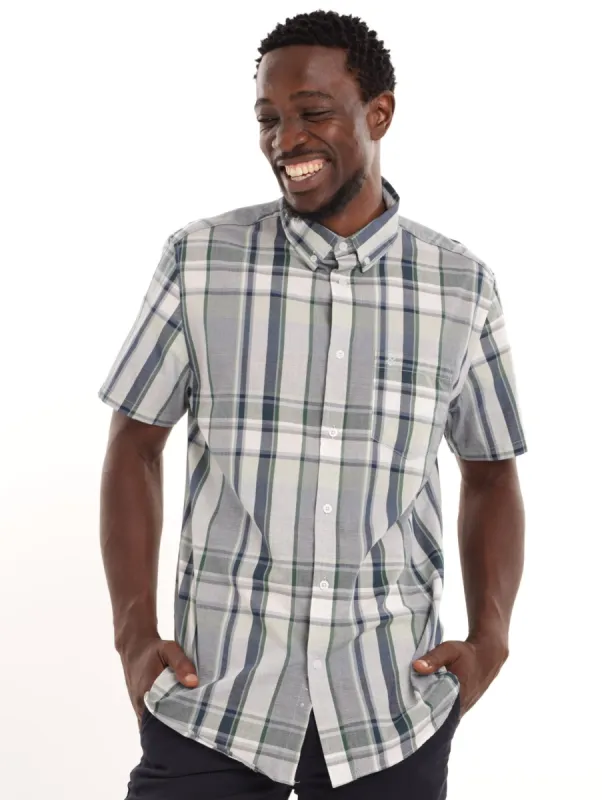 Men's Short Sleeve Big Check Shirt - Blue/Green sold by Edgars