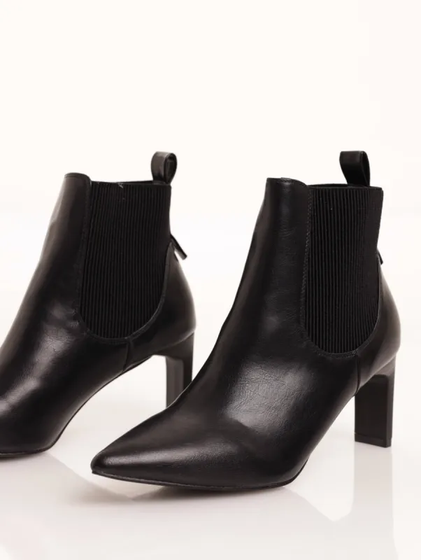 Ladies Chelsea Pointy Ankle Boot On Shaped Heel - Black sold by Edgars