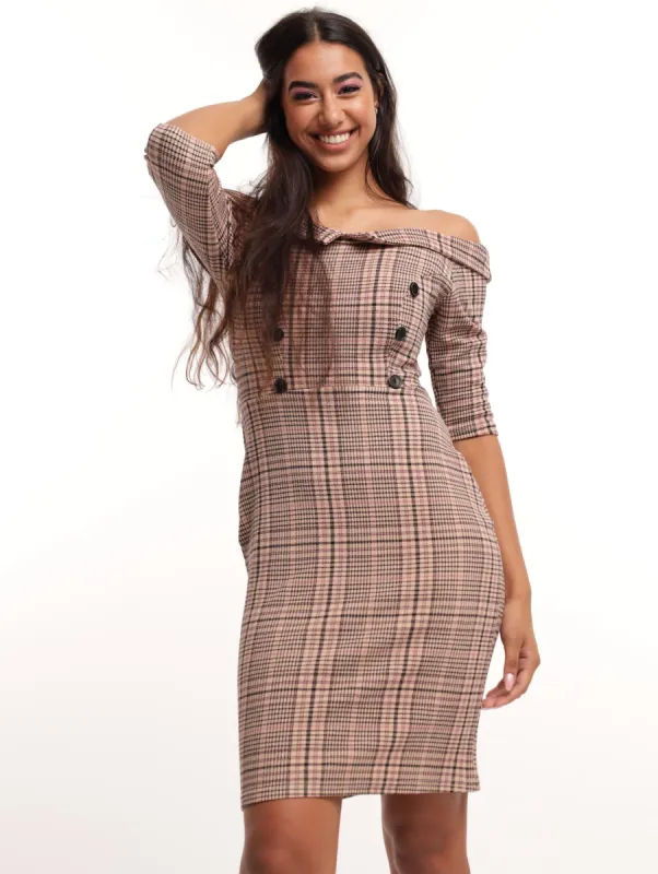 Ladies 3/4 Sleeve Check Bodycon Dress sold by Edgars