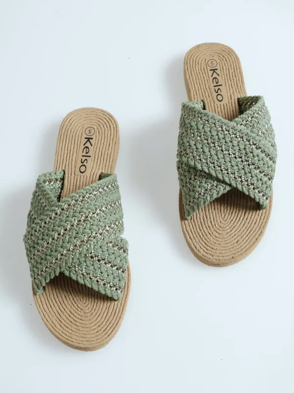 Cross Strap Mule Sandal - Sage & Gold sold by Edgars