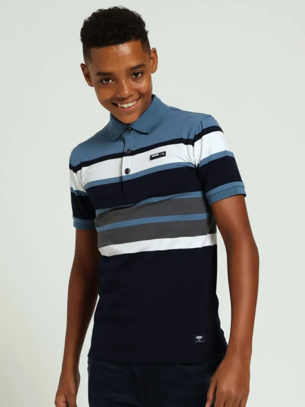 Boys Stripe Golfer - Blue sold by Edgars