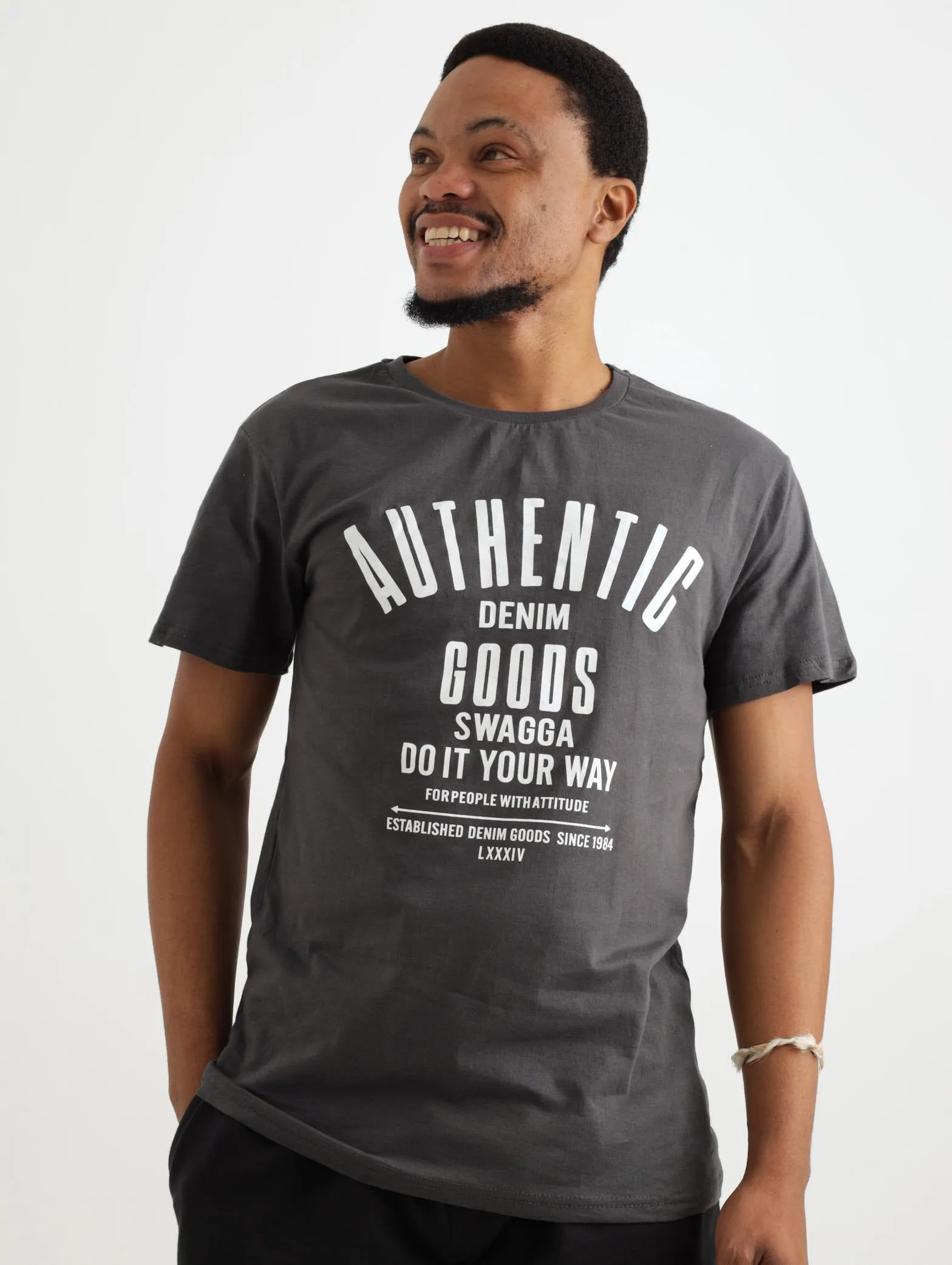 Men's Short Sleeve Basic Print Tee - Charcoal sold by Edgars
