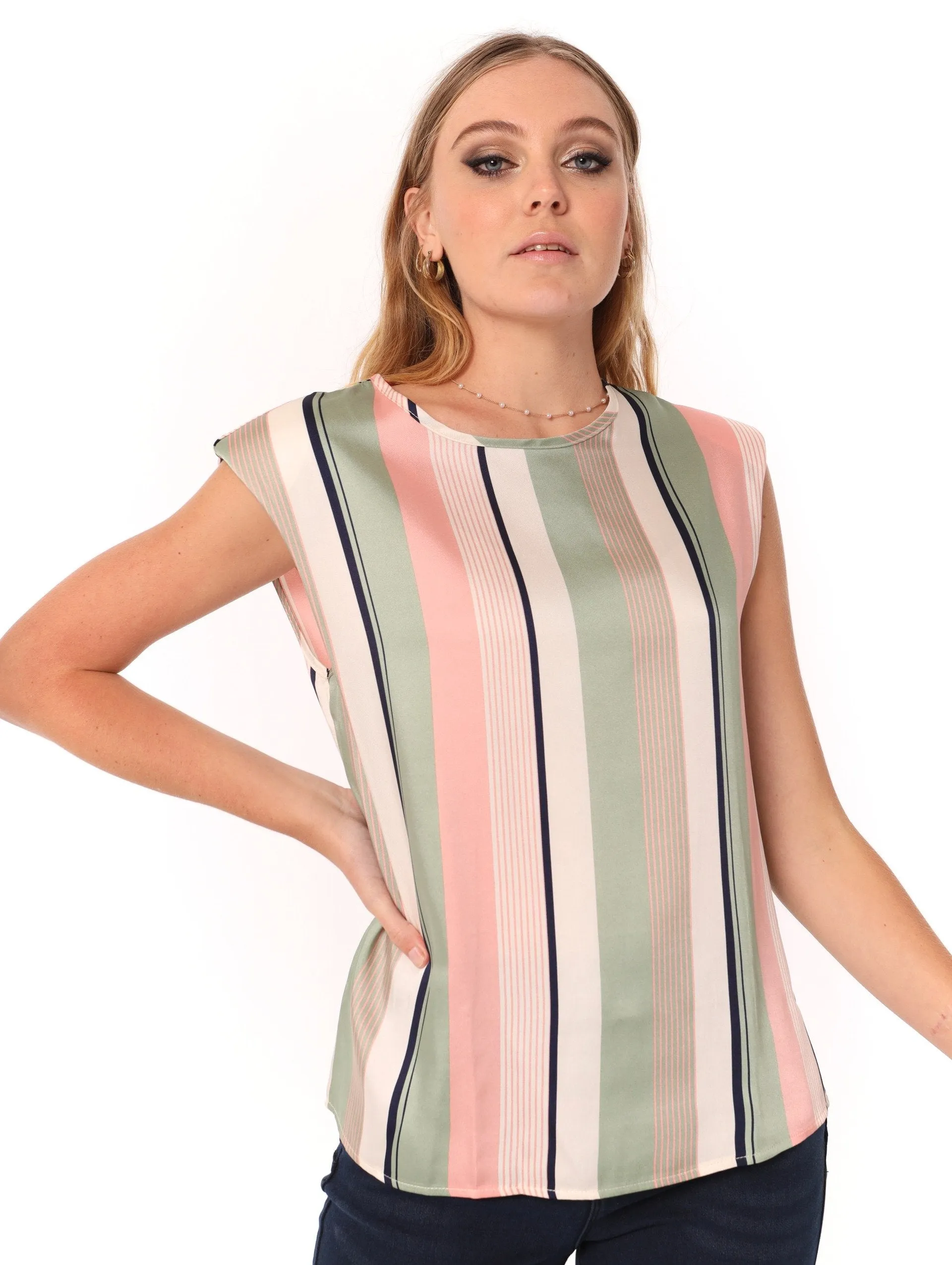 Ladies Stripe Shoulder Pad Top sold by Edgars