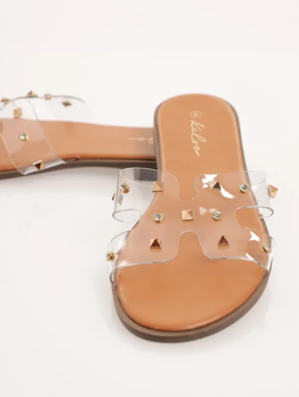 Vinyl Push-In Sandal With Studs And Diamantes - Clear sold by Edgars