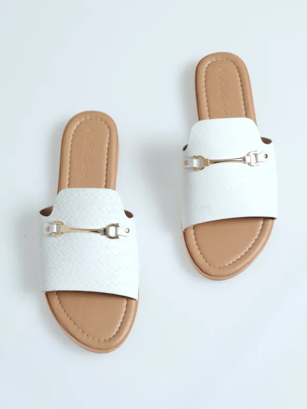 One Band Mule Sandal With Metal Bar Trim - Off White sold by Edgars