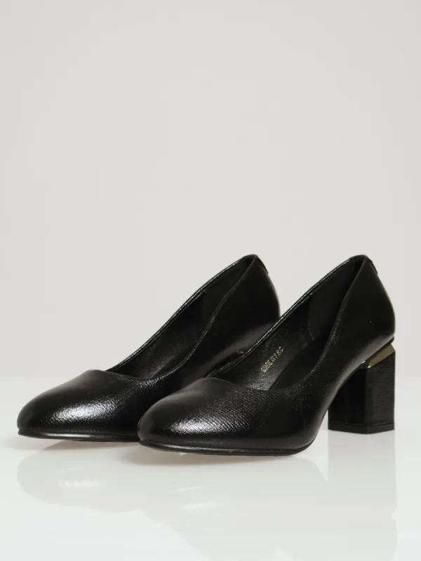 Almond Toe Block Court Heel - Black sold by Edgars
