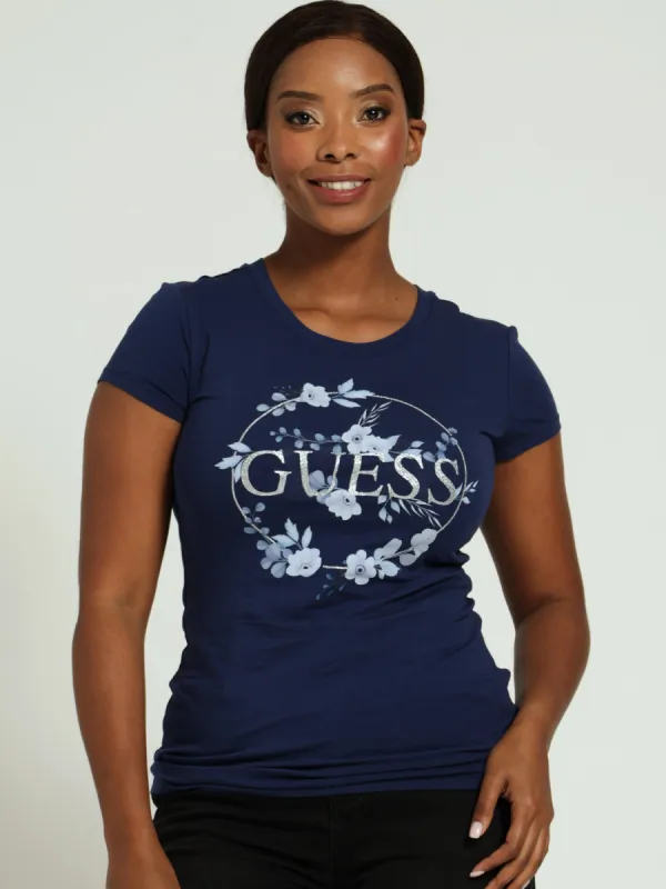 Flower Foil Tee - Navy sold by Edgars 