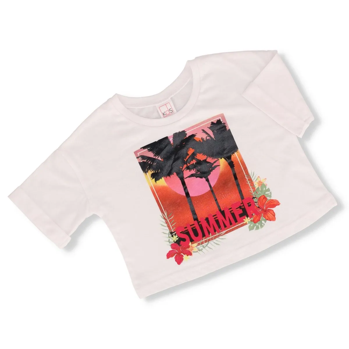 Pre-Girls Boxy Tropical Tee - White sold by Edgars