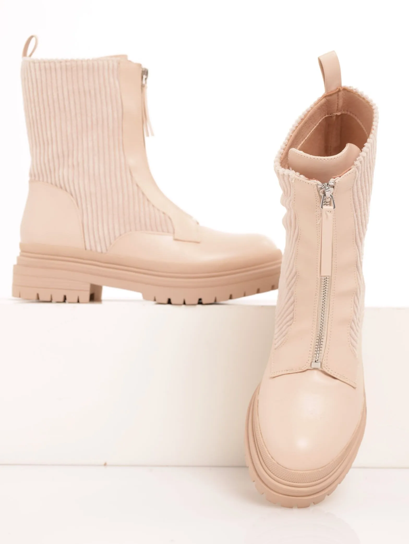 Ladies Multi-Fabric Front Zip Boot - Oatmeal sold by Edgars