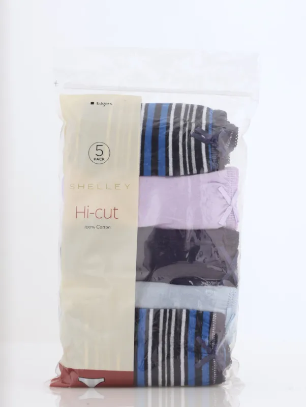 Ladies 5 Pack Cotton Striped Hi-Cut Panty - Blue sold by Edgars