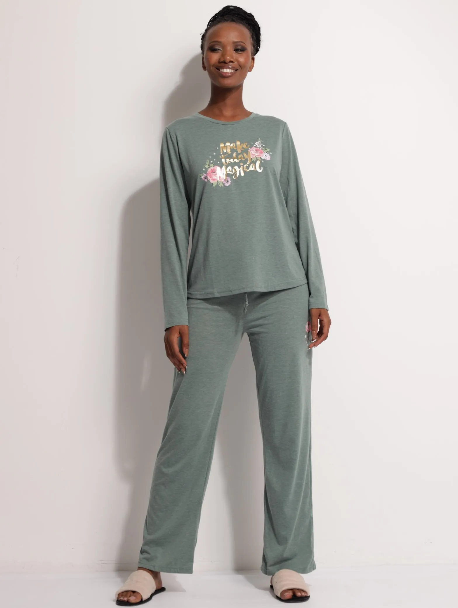 Ladies Make Today Magic Long PJ Set - Green sold by Edgars