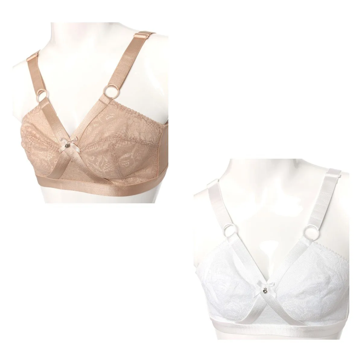 Ladies 2 Pack Lace Bra - White/Nude sold by Edgars