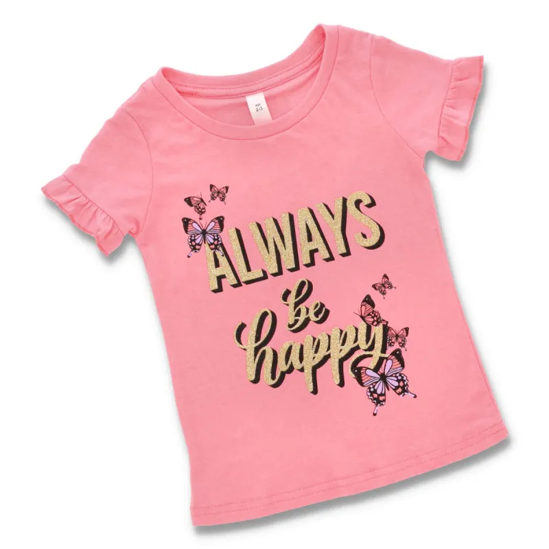 Pre-Girls Frill Sleeve Always Be Happy Tee - Pink sold by Edgars
