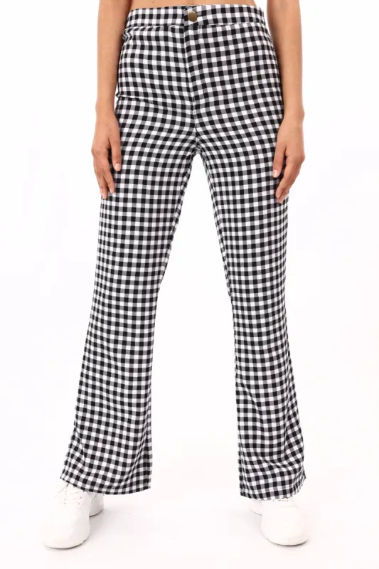 Ladies Gingham Split Hem Pant - Black sold by Edgars