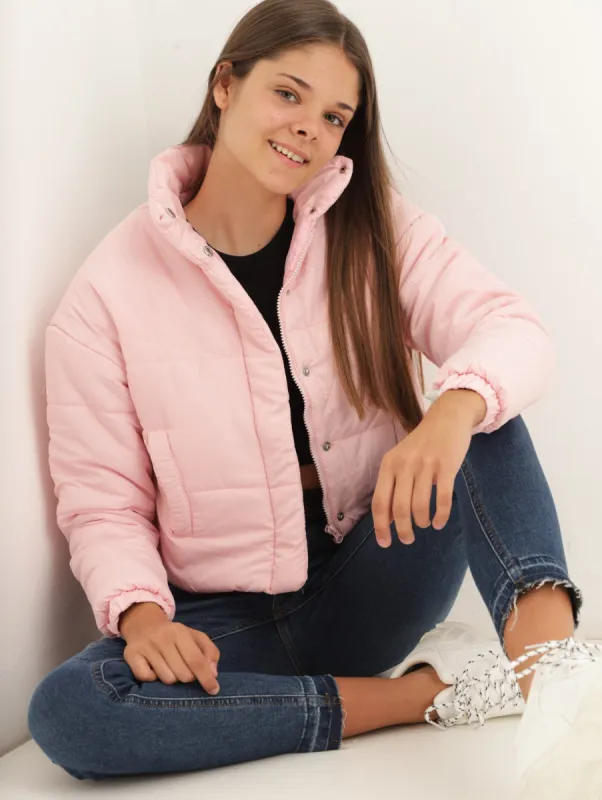 Girls Diagonal Puffer Jacket - Pink sold by Edgars