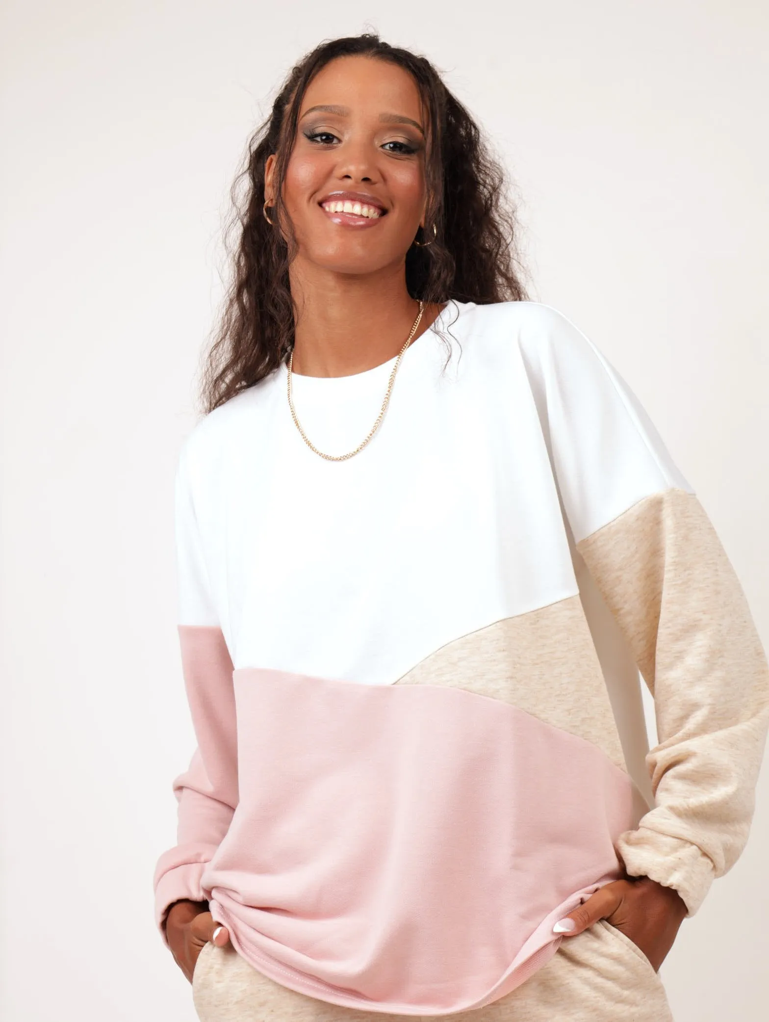 Ladies Diagonal Colorblock Track Top - White/Blush sold by Edgars