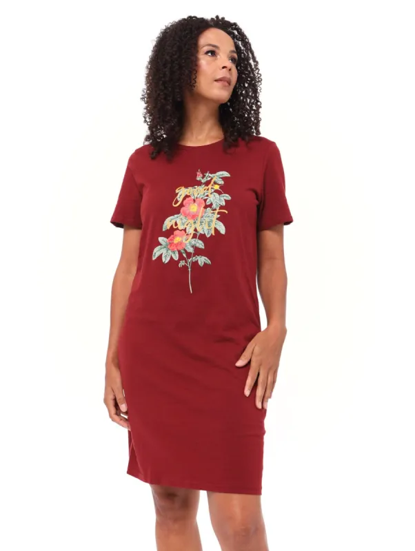 Ladies Classic Floral Sleepshirt - Burgundy sold by Edgars