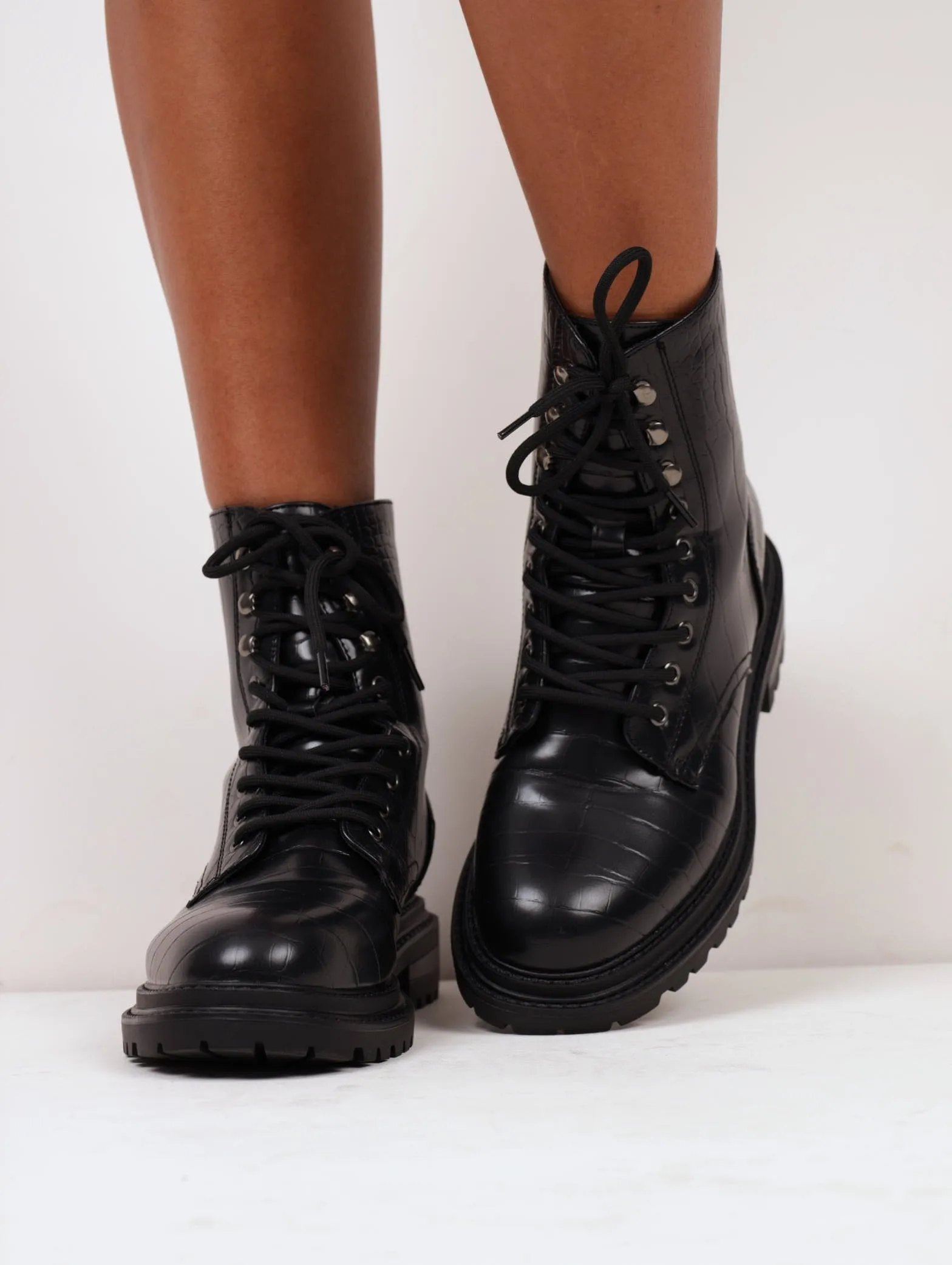 Ladies Square Toe Lace-Up Boot - Black sold by Edgars