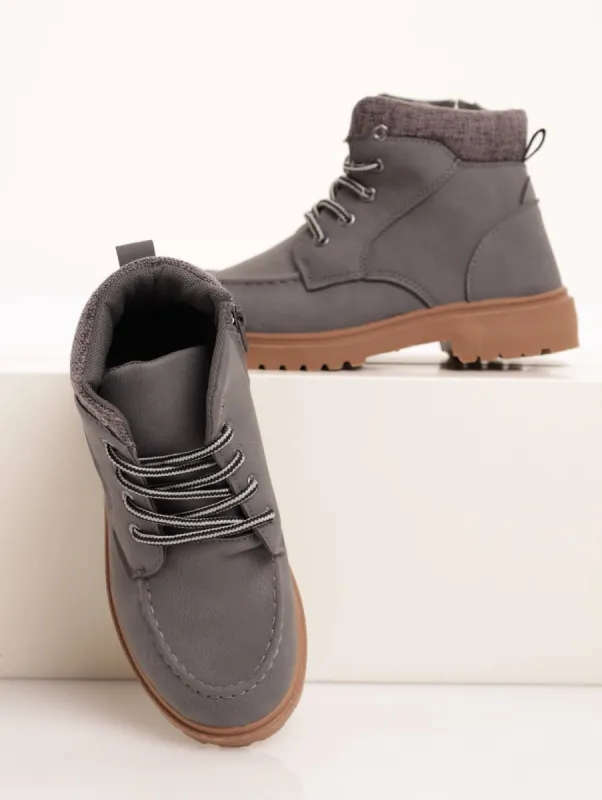 Boys Hiker Tweed Collar Boot - Charcoal sold by Edgars